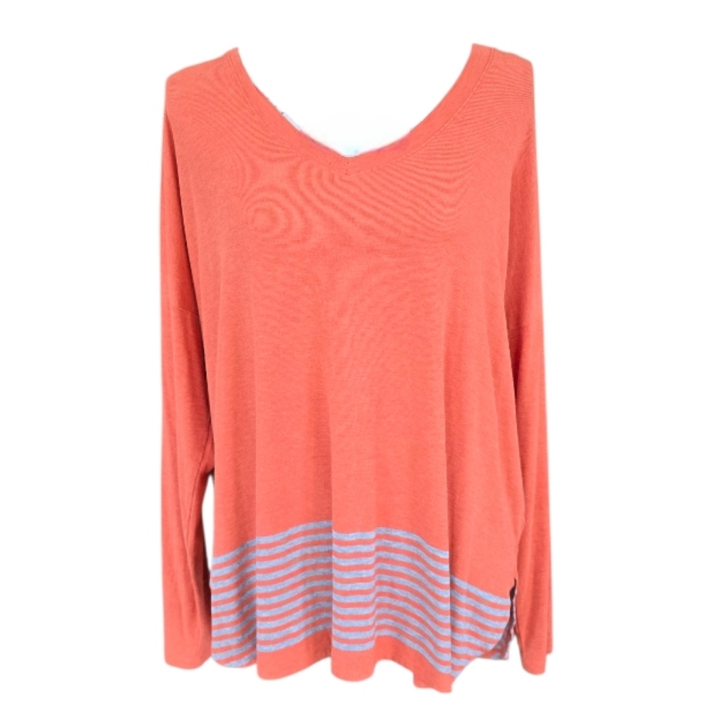Cabi Hangout Tee Orange Gray Long Sleeve Tunic M